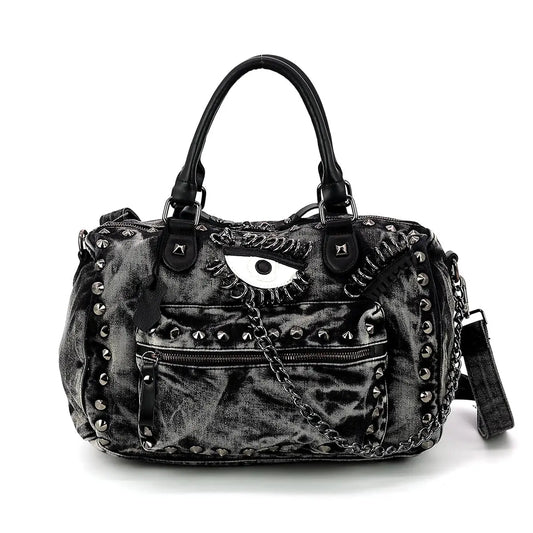 Vintage Washed Denim Satchel Eye Motif in Cotton