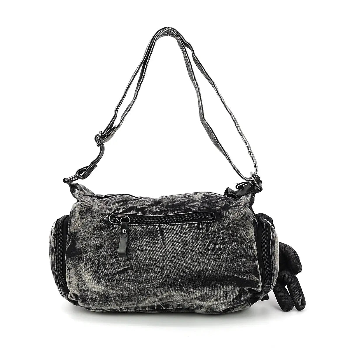 Vintage Washed Denim Shoulder Bag with Star Motif