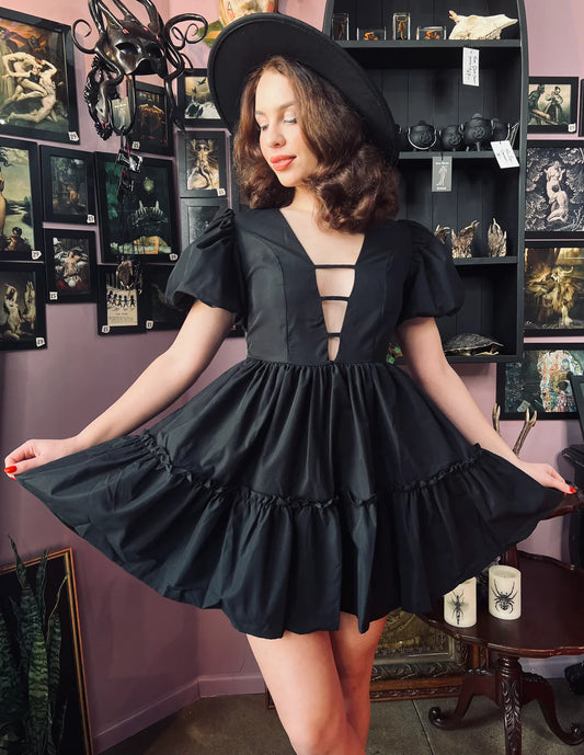 Austen Cottage Core Bubble Party Dress with Cutout Neckline