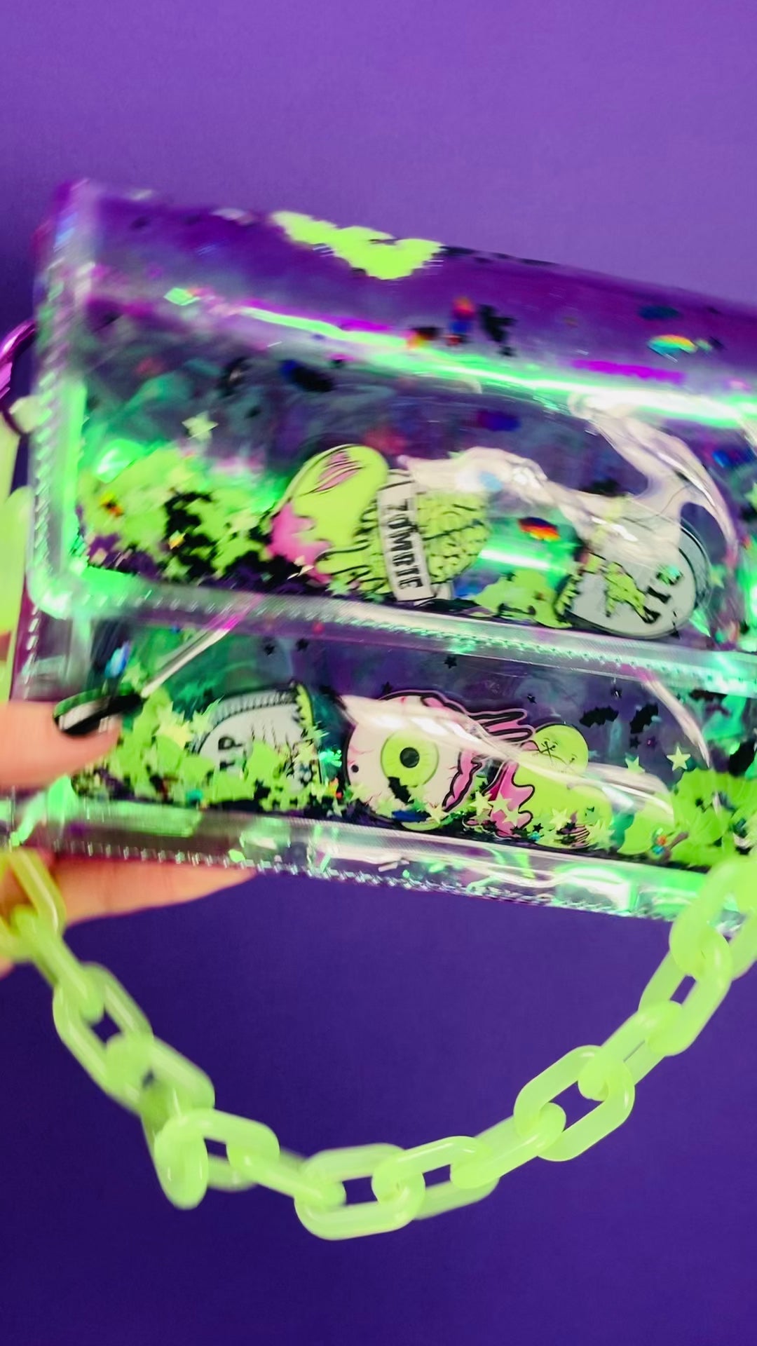 Electric Bubblegum Liquid Glitter Mini Purse - Monster Mash