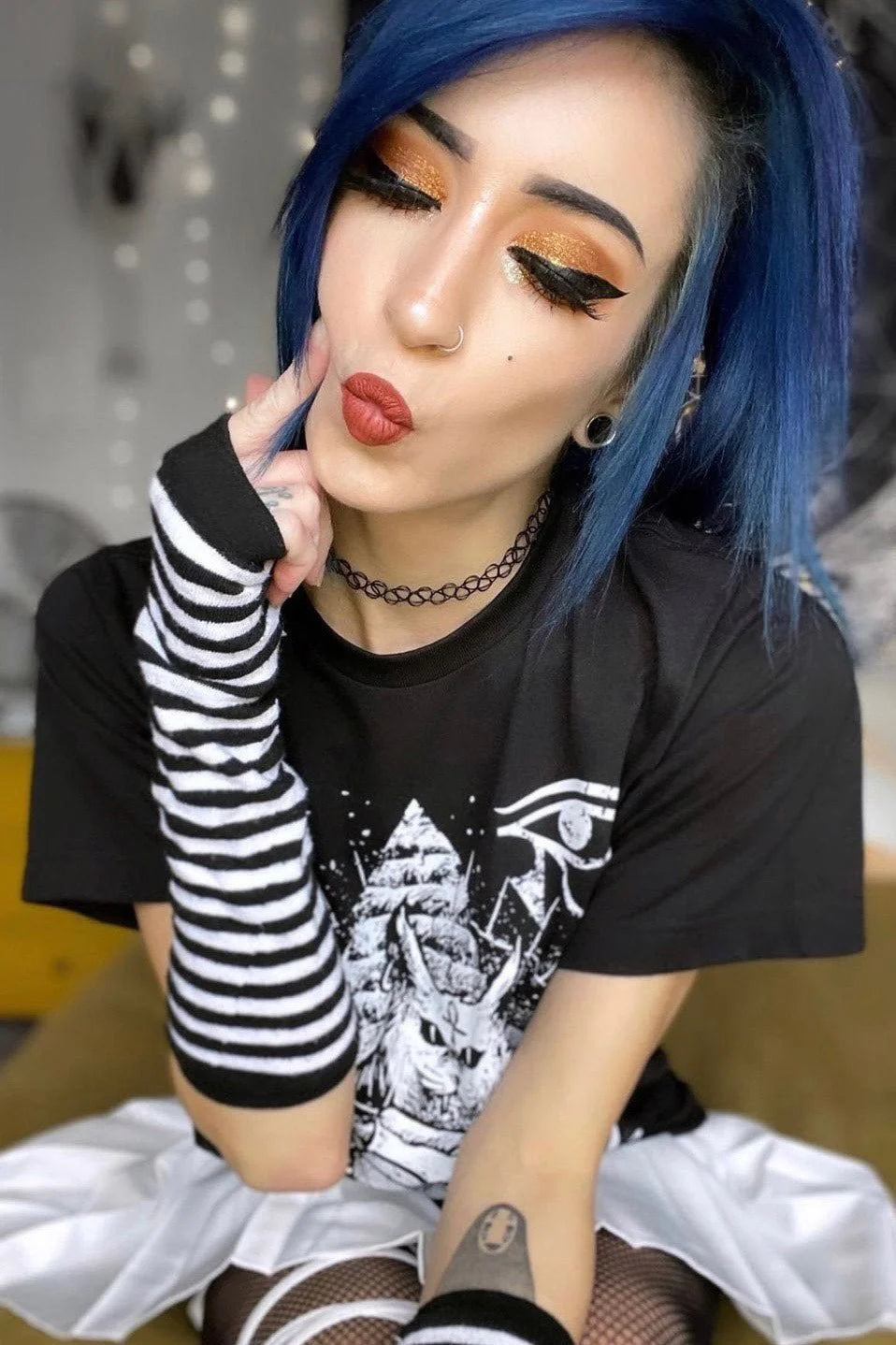 Emo Striped Arm Warmers Black/White