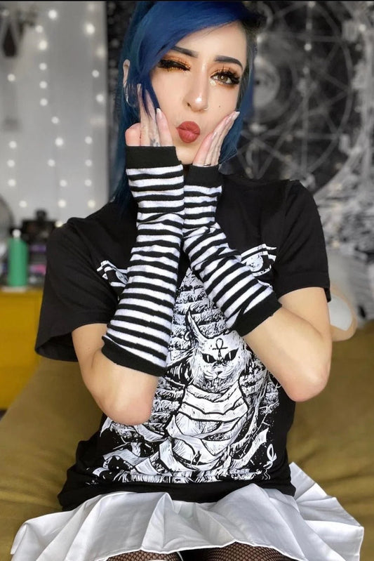 Emo Striped Arm Warmers Black/White