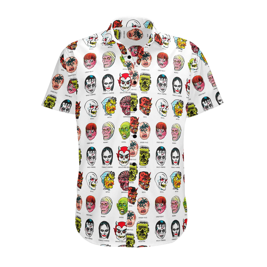 Western Evil Monster Mask Button Up Shirt - Retro 50's Style Halloween & Gothic Western Apparel
