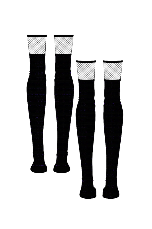 Fishnet Garter Thigh High Socks [Black]