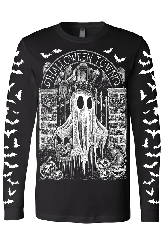 Halloween Town Ghostie T-shirt Unisex Long Sleeve with Bats