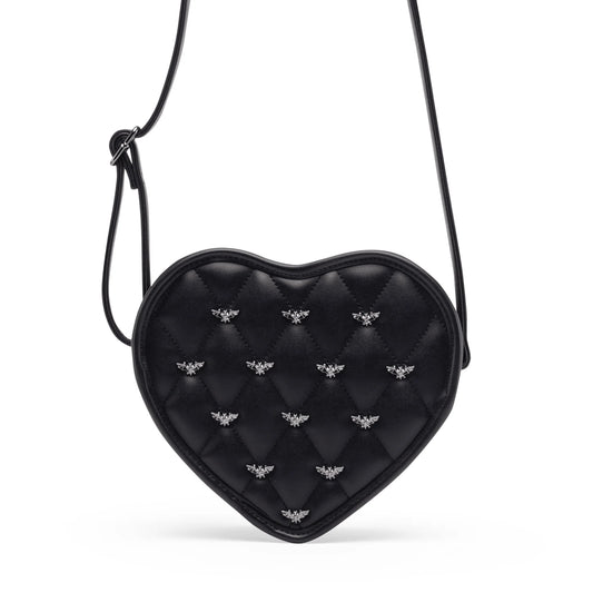 Mina Bat Studded Heart Crossbody Matte Black
