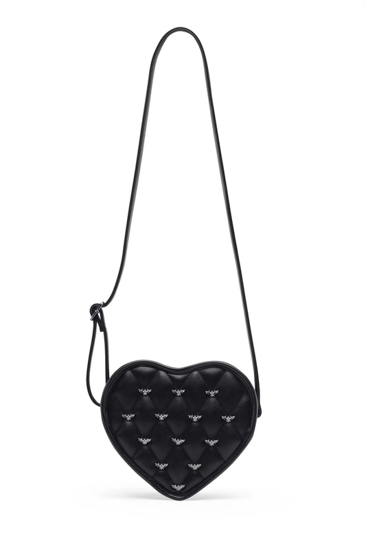 Mina Bat Studded Heart Crossbody Matte Black