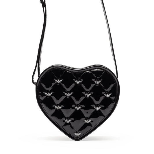 Rock Rebel Mina Heart Studded Heart Crossbody in Patent Black