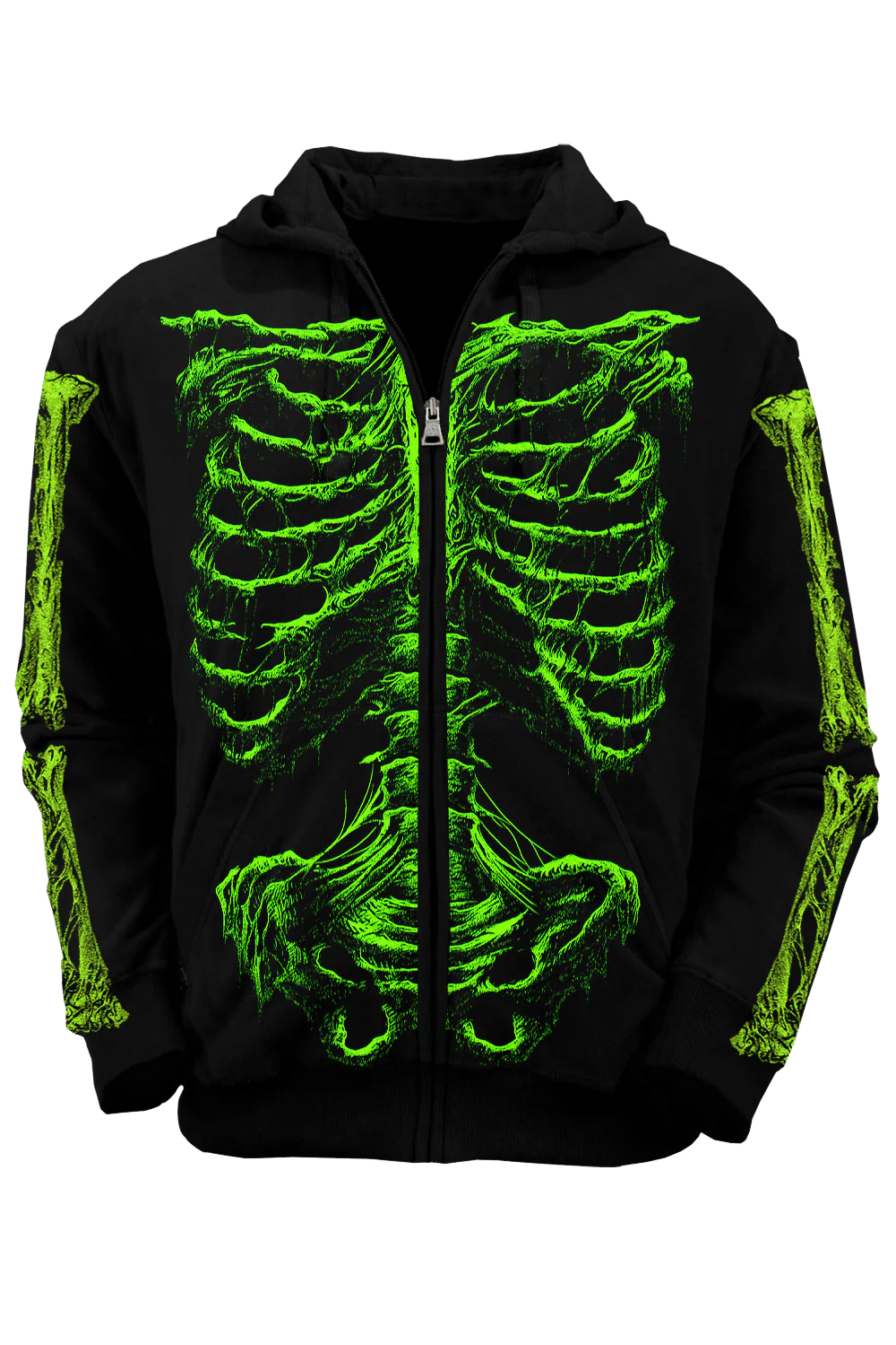 Zombie Rot Skeleton Zipper Hoodie [Monster Green]