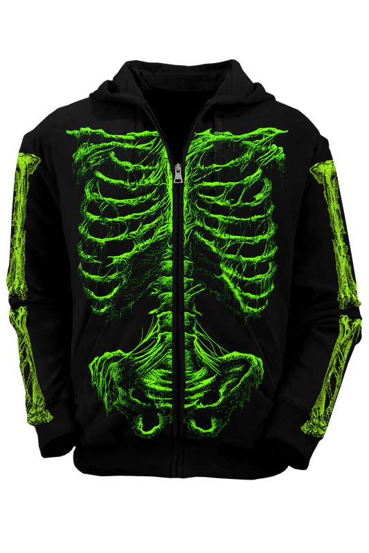 Zombie Rot Skeleton Zipper Hoodie [Monster Green]