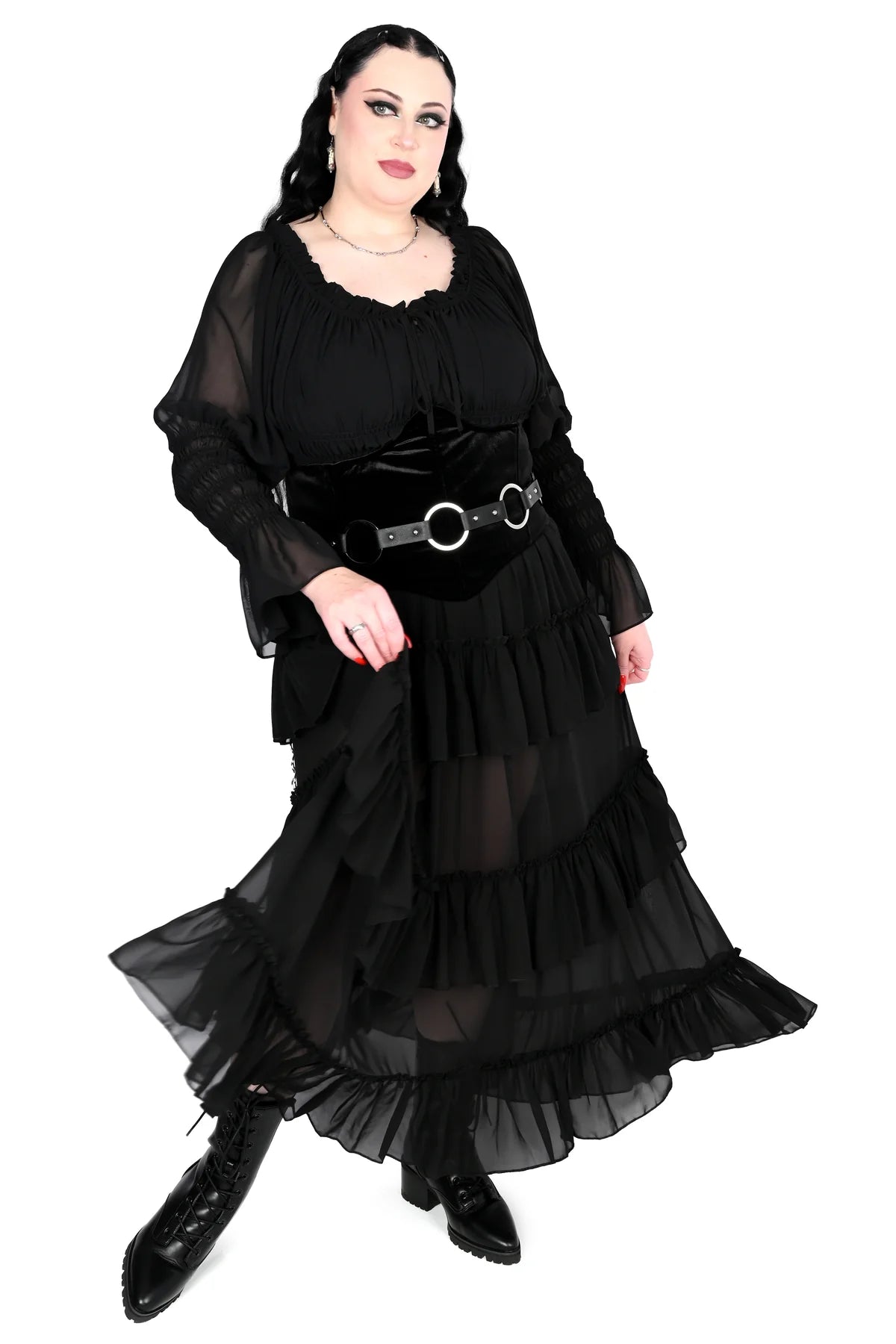 Foxblood Leah Ruffle Skirt Chiffon