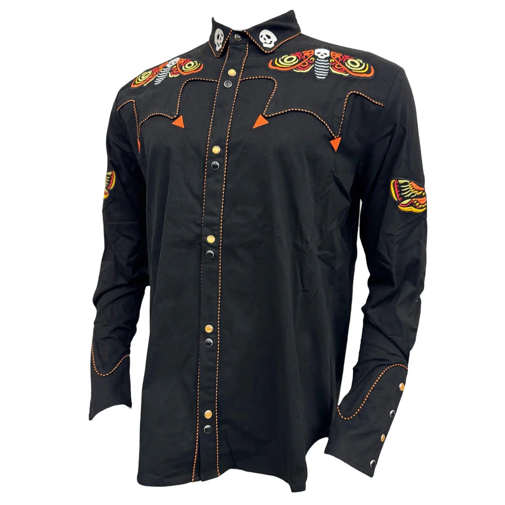 The Y'allternative Collection Western Evil Death’s Head Moth Western Shirt - Gothic Dark Americana Apparel
