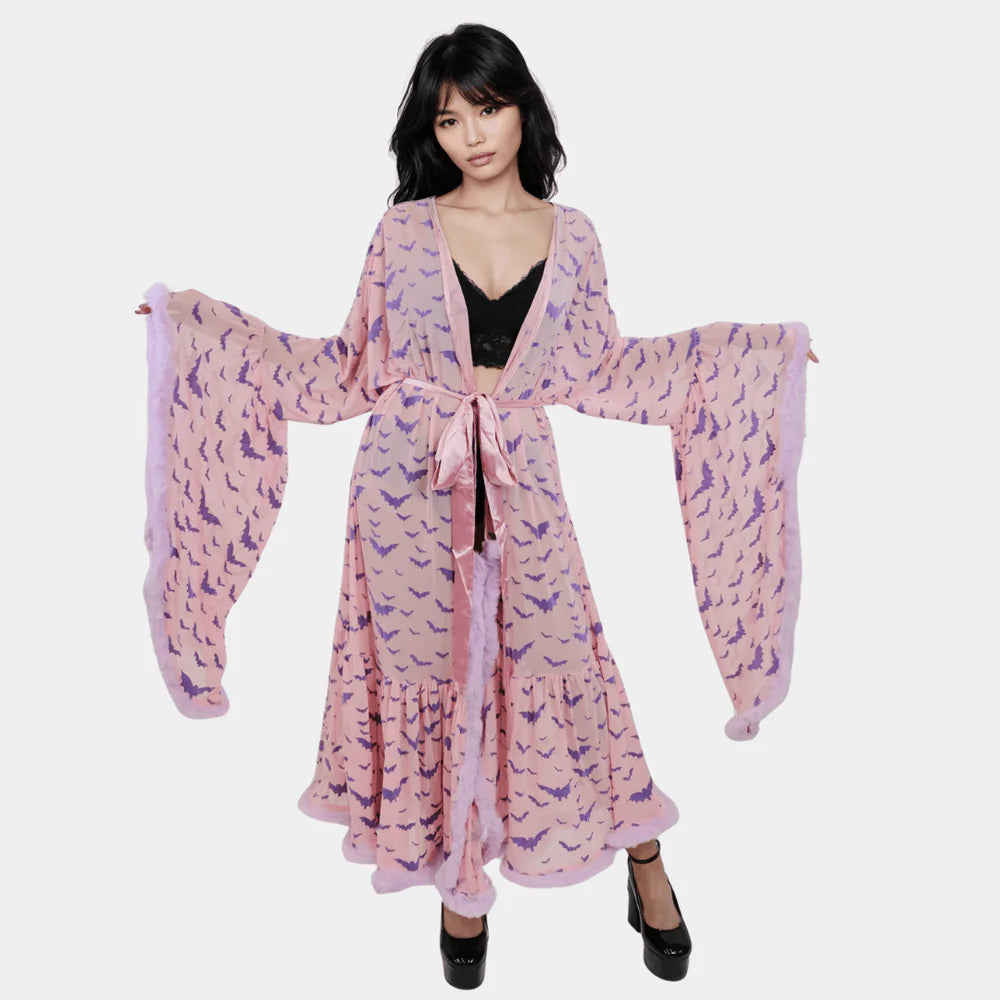 Pastel Goth Draculina Boudoir Feathered Robe | Vampirecore Luxury