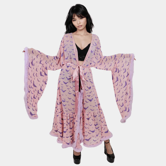 Pastel Goth Draculina Boudoir Feathered Robe | Vampirecore Luxury