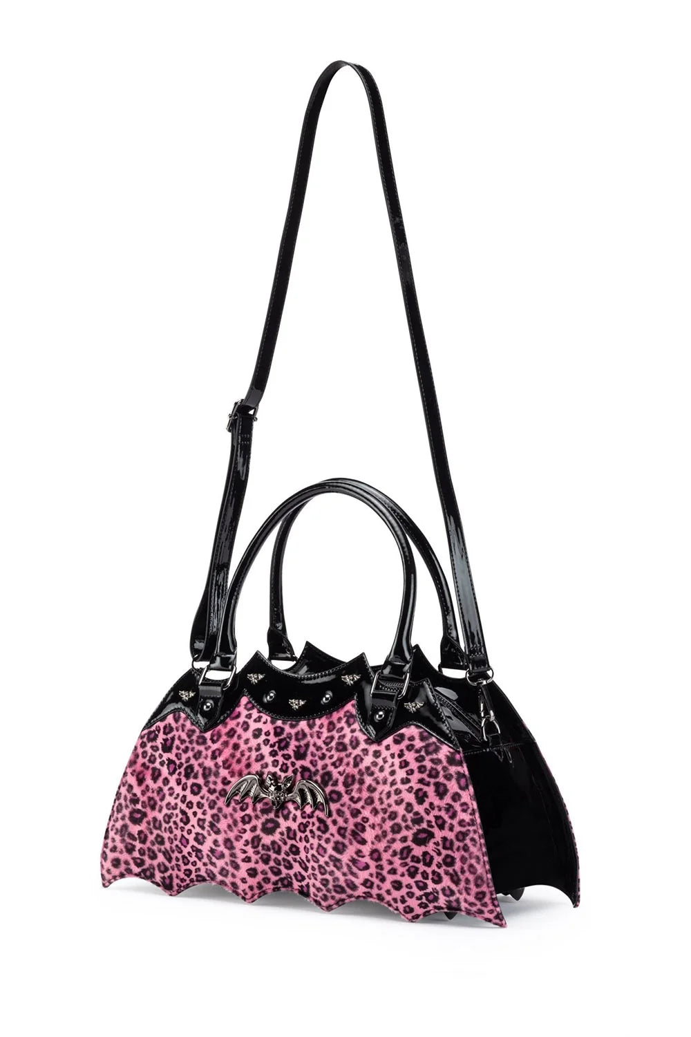 RockRebel Bat Shaped Handbag Pink Leopard