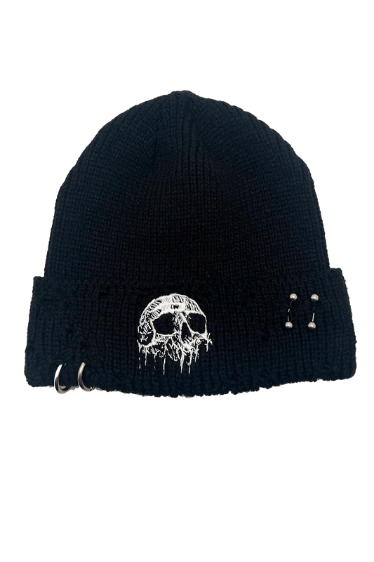 Distressed Pierced Beanie [Skull Drip]