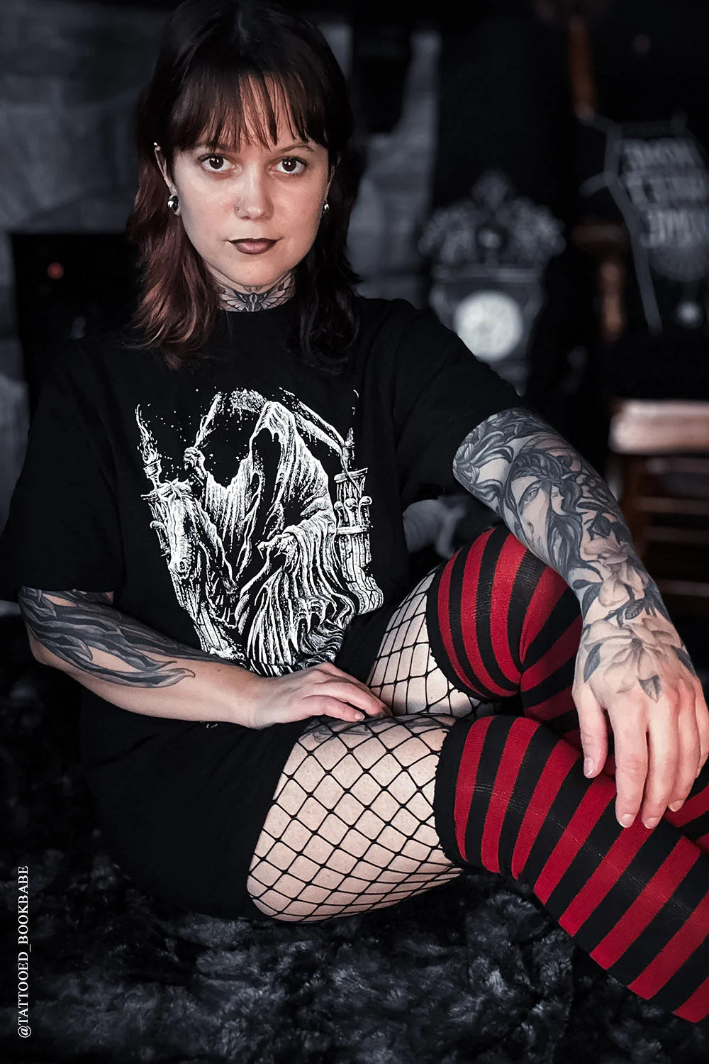 Fishnet Garters Thigh High Red/Black