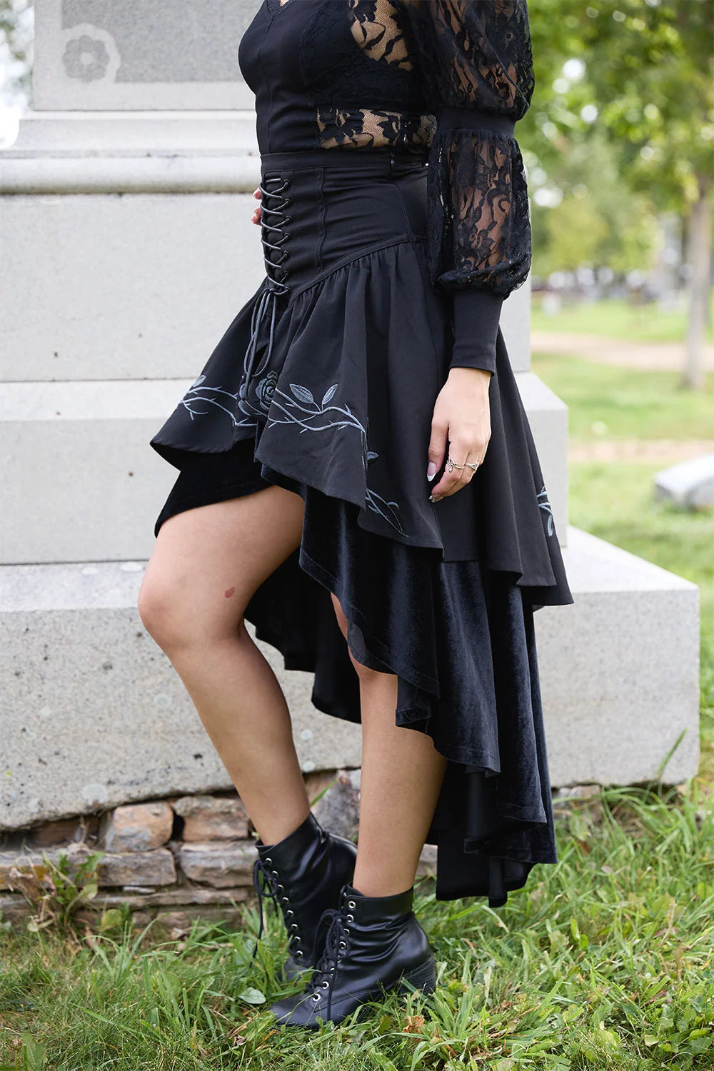 Fablebloom Embroidered Lace-Up Skirt