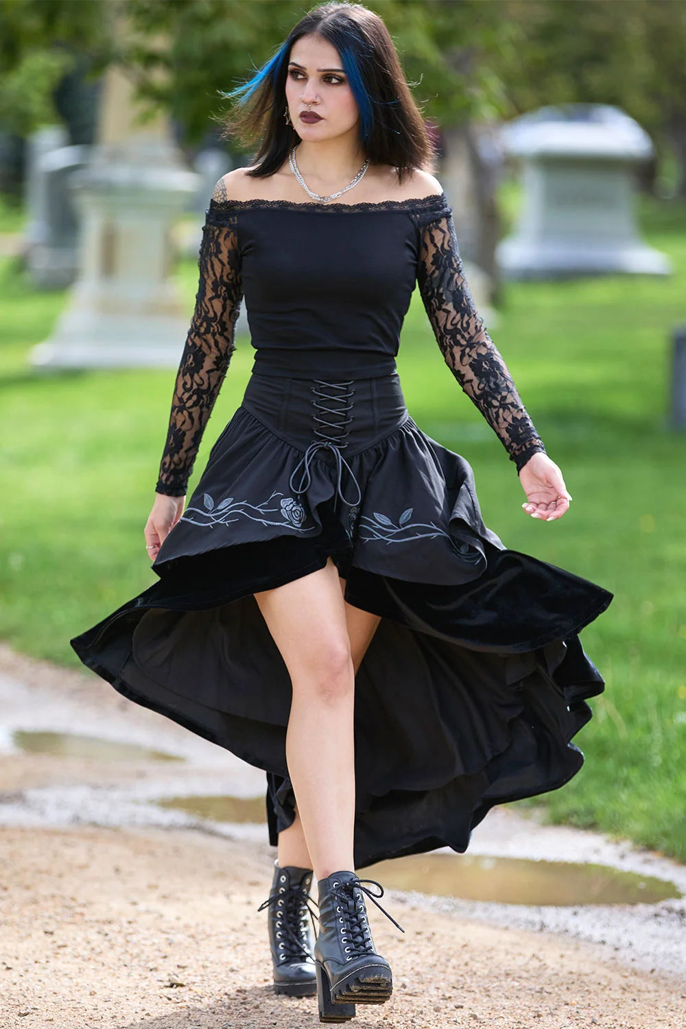 Fablebloom Embroidered Lace-Up Skirt