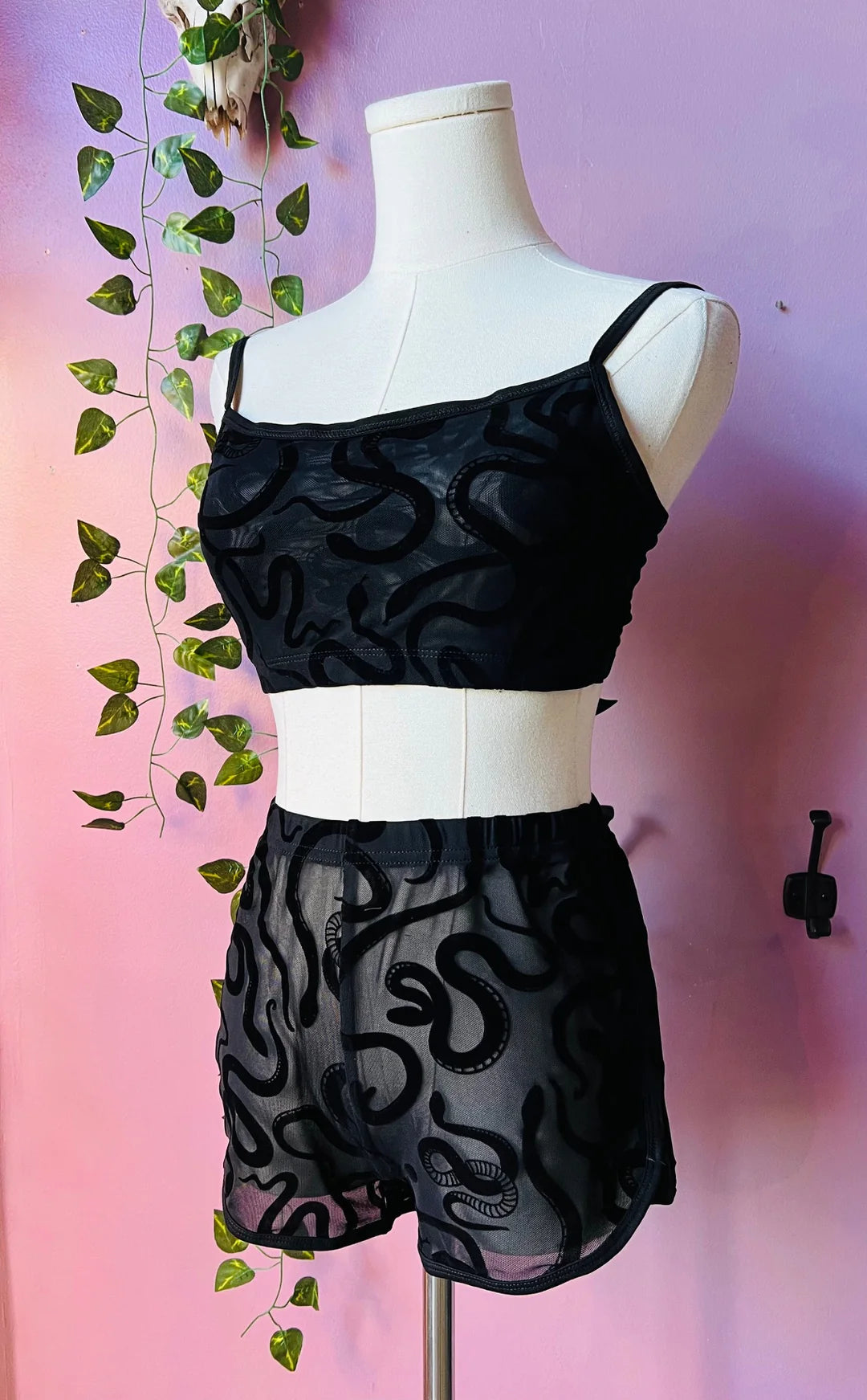 The Sinister Set Snakes Bra and Shorts Set Sheer Velvet