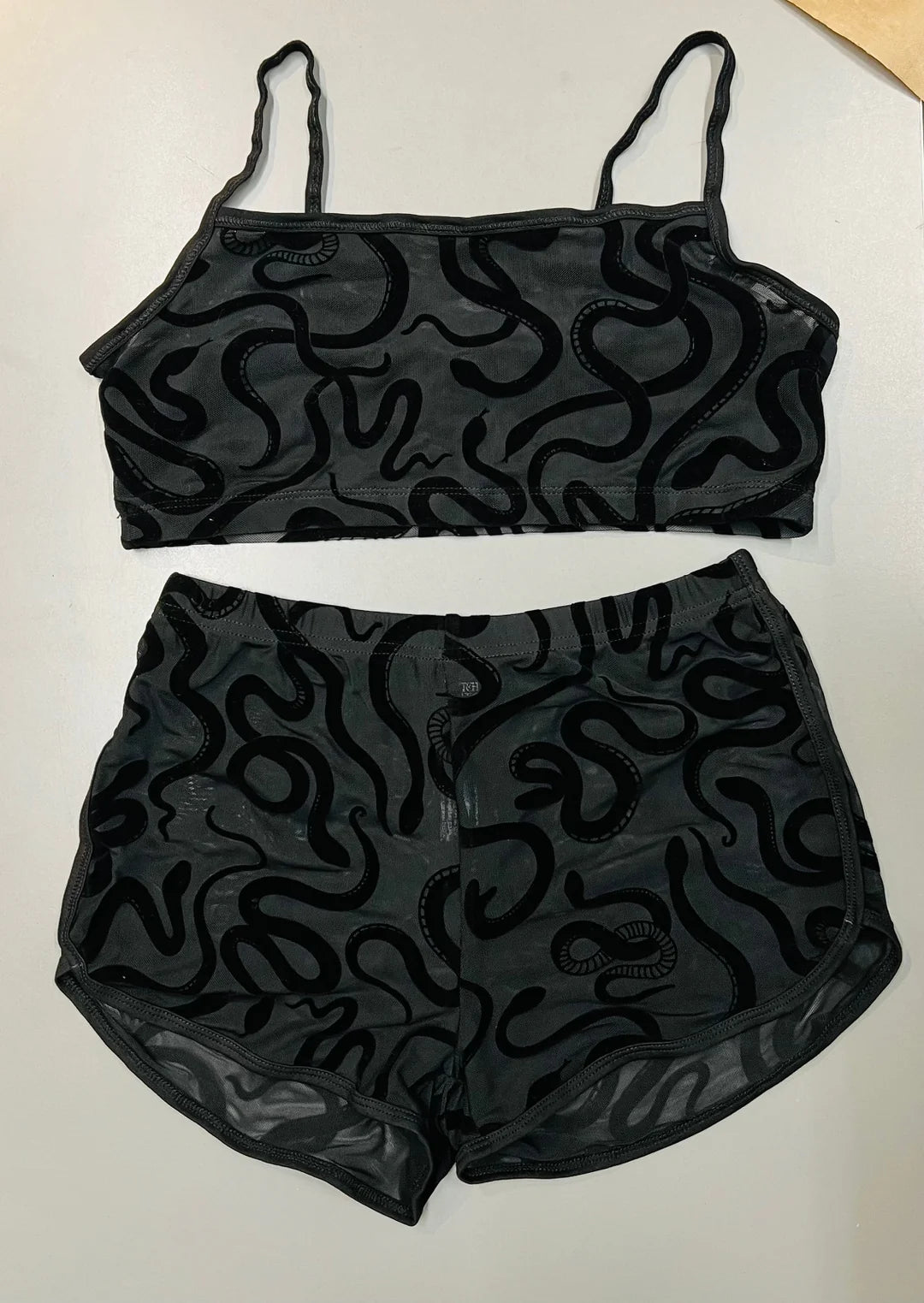 The Sinister Set Snakes Bra and Shorts Set Sheer Velvet