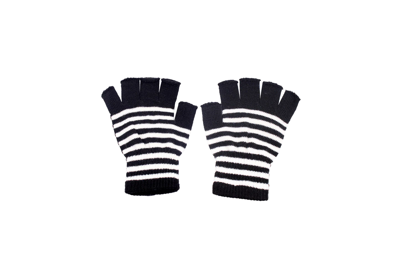 Striped Fingerless Gloves- Black and White