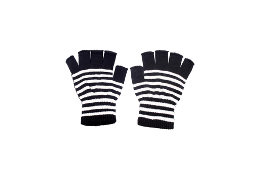 Striped Fingerless Gloves- Black and White