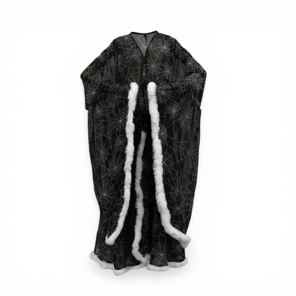 Western Evil Venoma Black Boudoir Feathered Robe | Gothic Glamour & Sheer Luxury Lingerie