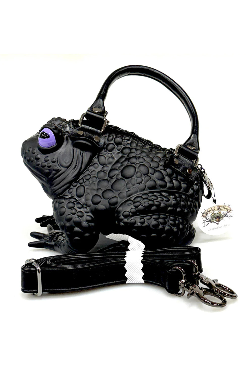 WiNDY WILLOWS Black Toad Bag Purple Eyes